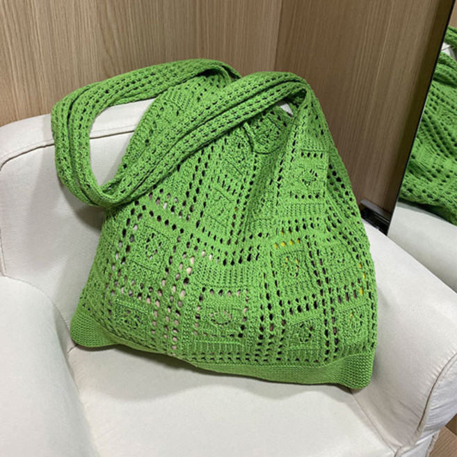 바이미니 컬러풀 여름 니트 손뜨개 숄더백 쇼퍼백