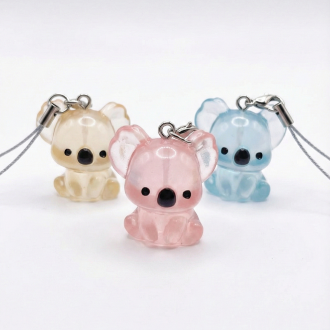 코알라 미니키링 야광키링, 3개, 노랑,분홍,하늘색