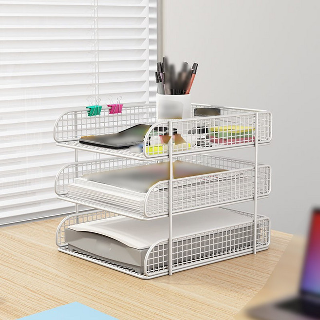 3가지 색상 2층 3층 책상정리함 사무용 책상 수납 철제 다층 책상책꽂이 수납함 책장 책상수납정리함 책상수납, 3단, 화이트