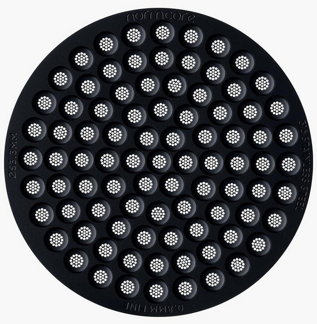 Normcore 53.3mm 퍽 스크린 0.8mm 두께 하부 샤워 스크린 브레빌 세이지 54mm 포터필터 바구니용 재사용 가능한 금속 필터 316 스테인리스 스틸, 53.3mm x 0.8mm, Black