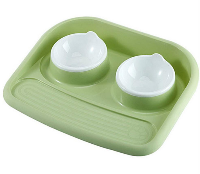 2구 식기 흘림방지 향균소재 미끄럼방지 급식기 대용량 강아지그릇 밥통, 그린, 1개