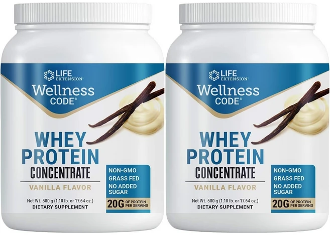 라이프익스텐션 웰빙 코드 농축 유청 단백질 파우더 분말 바닐라맛, 2개, 500g - 쿠팡