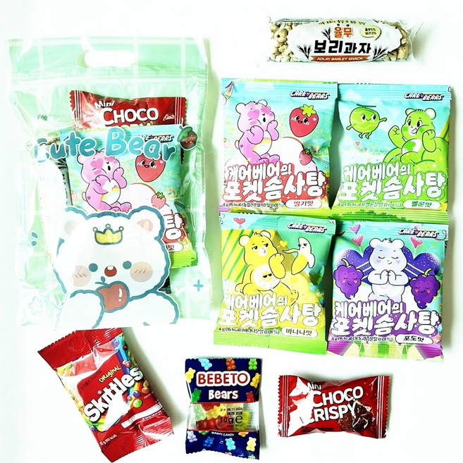 어린이집 유치원 생일 답례품 단체 개별포장 과자 선물 유치원 구디백 솜사탕 간식세트, 1개, B유기농솜사탕간식