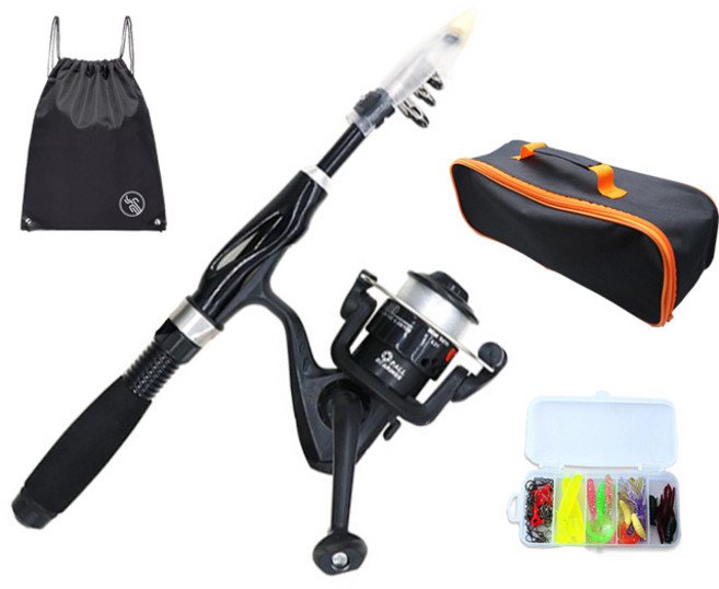 왕초보 주니어 여성 낚시장비 풀세트, 낚시대+릴(줄포함)+루어세트+낚시가방+짐쌕가방, 블랙