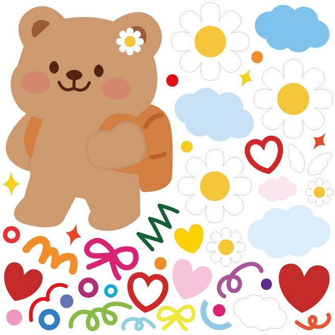 케이트가든 자체제작 곰돌이 데이지 캐리어 데코 방수 리무버블 스티커, 단일옵션