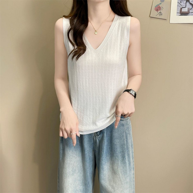 TKX 여성용 브이넥 민소매 탑 슬리브리스 신축성 좋은 데일리 기본 레이어드 편안한 캐주얼 디자인 여름 이너 티셔츠