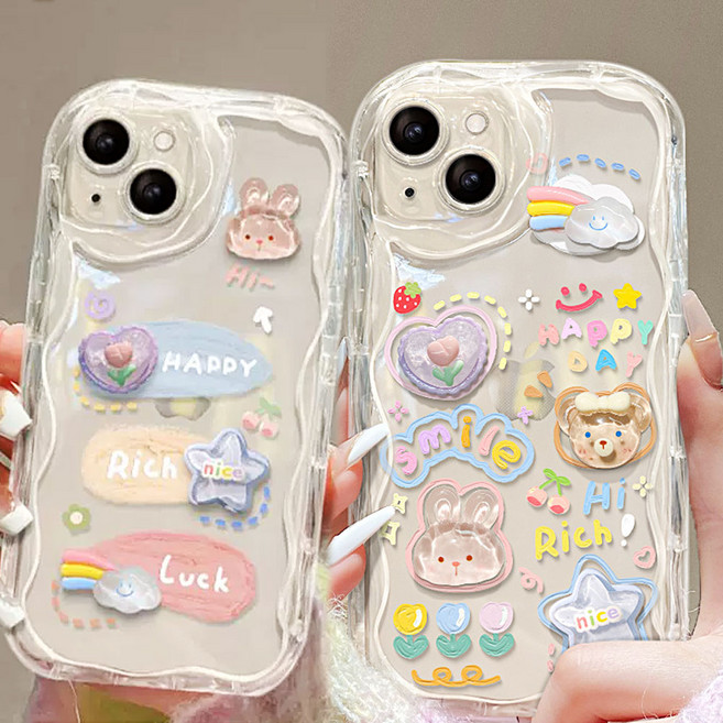 갤럭시 물결 케이스 a32 a21s a13 a23 a34 귀여운 곰돌이 토끼 레진 캐릭터 데코덴 입체 투명 젤리