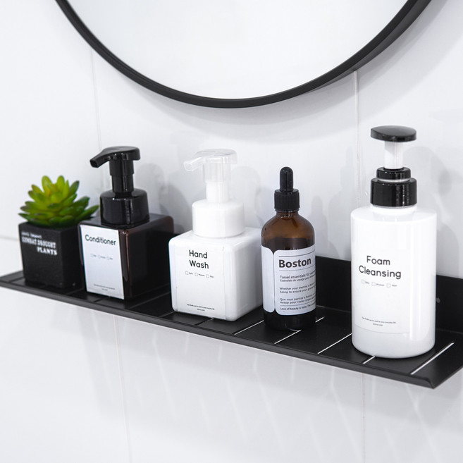 무타공마켓 무타공 물빠짐 세면대 욕실선반 접착제 포함, 일자형, 50cm-블랙, 1개