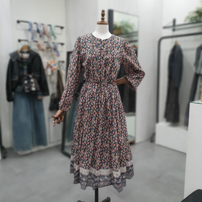 써스데이아일랜드 보더 믹스 라운드 넥 원피스 T252MOp138W