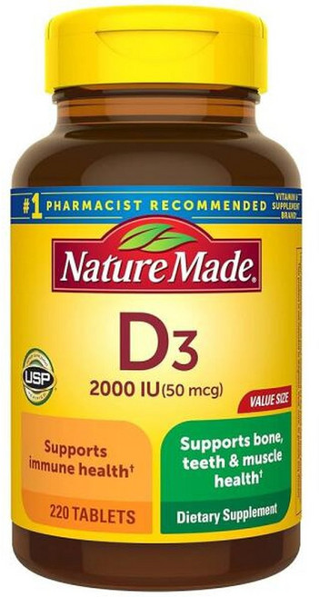 네이처 메이드 D3 2000 IU 50 mcg 뼈 근육 및 면역 지원을 위한 D 보충제 220정 220일 공급
