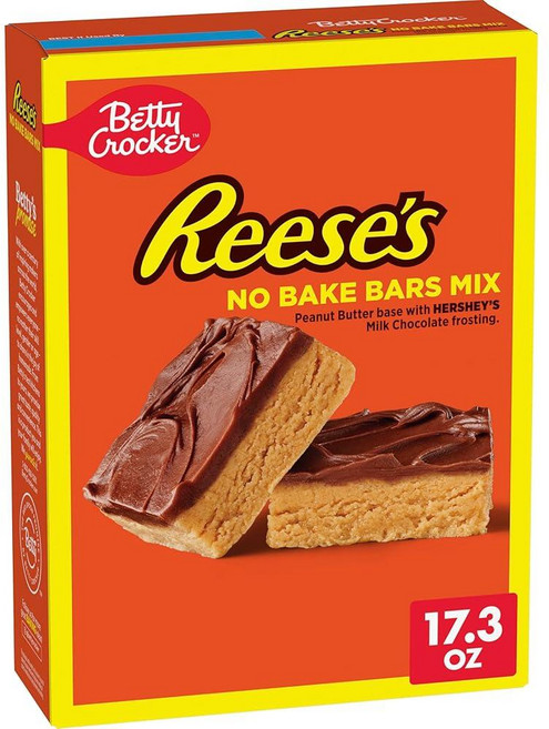 Betty Crocker REESE'S 땅콩 버터 노 베이크 바 믹스 HERSHEY'S 밀크 초콜릿 프로스팅 490.4g(17.7온스)