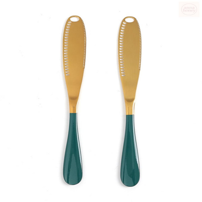 애나허니 잼 버터 스프레드 나이프 커틀러리 식기 골드그린 2p세트 디저트나이프