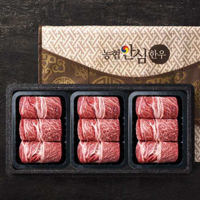[농협안심한우] 프리미엄 1등급 한우 꽃등심 구이 선물세트 (꽃등심/꽃등심/꽃등심) 1.2kg, 1개