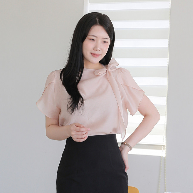 5위 - 자체제작) 기본에 충실한 오간자 튤립 리본 블라우스 정장룩 데이트룩 하객룩