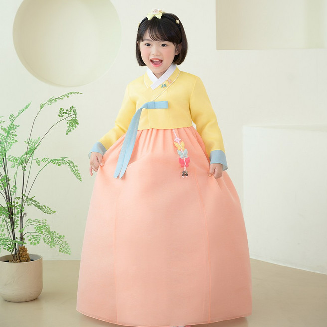10위 - 한예빔 HB70003 봄꽃초롱 여아 아동 한복 드레스 어린이집 설날 추석빔 옐로 저고리