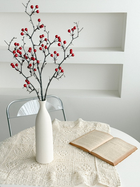 망개 열매 나뭇가지 조화 크리스마스 빨간 열매 장식 망개 남천 나무가지 겨울 인테리어, 레드