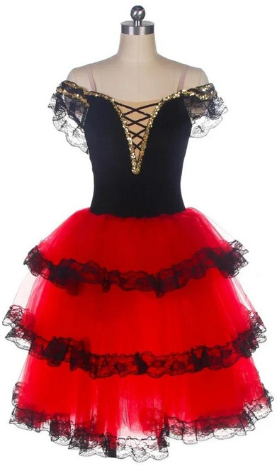 빨간색 긴 로맨틱 투투 발레 스커트 스페인어 드레스 댄스 공연 의상 전문, 색상: 1. 빨간색 / 크기: A. 110cm