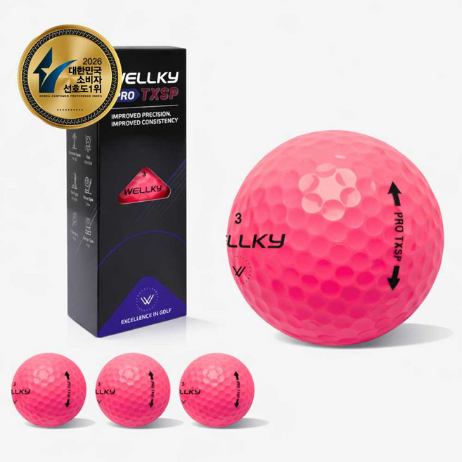 웰키 고반발 비거리 전용 장타 골프공 2피스, 1세트, 핑크, 3개입
