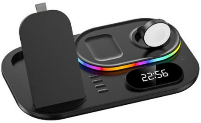 아이플로우 4in1 아이폰 애플워치 에어팟 올인원 고속 무선 충전기 거치대 30W, 블랙, 1개