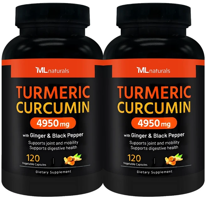 [미국번개배송] 신제품 착한명품 마이라이프 내추럴스 유기농 강황 커큐민 4950mg (진저+블랙페퍼), 2개, 120정 - 쿠팡