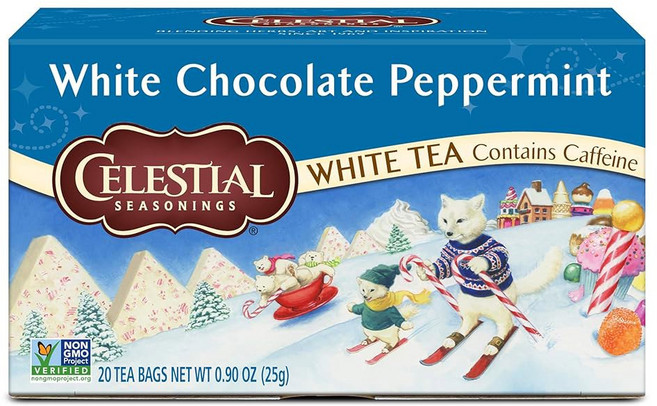 Celestial Seasonings 화이트 티 초콜릿 페퍼민트 카페인 함유 티백 20개 6개 팩, 단일