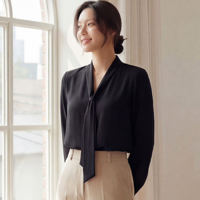 루콘베 빅사이즈 여성 타이 쉬폰 블라우스 오피스룩 긴소매 44-110