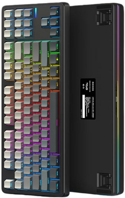 Riccks RS8 V2 객제화 무선 기계식 키보드 87키 게이밍 블루투스 [빠른배송 20명에게는 정품 마우스패드 증정], 블랙그라데이션(측면각인) 핑크치즈축-8000mAh