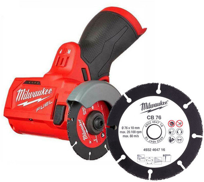 밀워키 12V FUEL 컷 오프 툴 앵글 그라인더 76mm M12 FCOT-0X + 전용 절단석 4932 4647 16, 1세트, 본품(배터리없음)