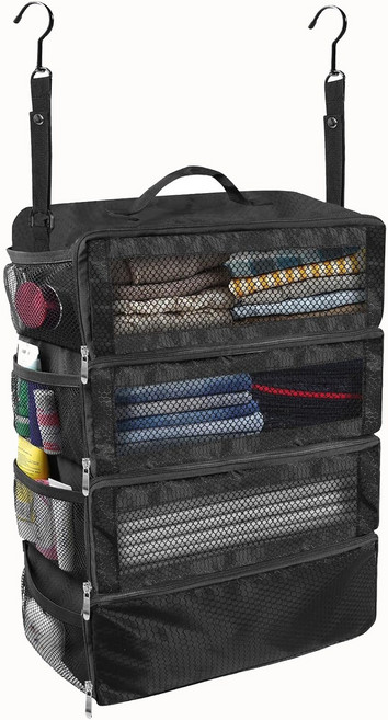 차박 캠핑 여행 수납백 4단 지퍼형 걸이식 캐리어 정리 수납 정리함