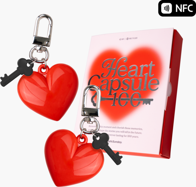 커플 문답 기념일 선물 NFC 타임캡슐 하트 키링, 1개, 태그미 하트캡슐 키링