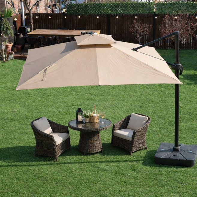 오드(Ode) 초대형 파라솔 카페 테라스 사각 옥상 야외 대형 3m, 화이트+물통x