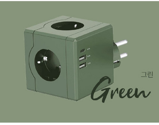 에코너-MT01 큐브멀티탭 플러그형 4000W 콘센트3구(C타입1+A타입2), 1개, 그린, 8.3cm