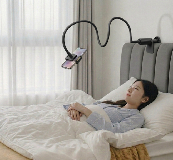 두손프리 휴대폰 태블릿 침대 자바라 거치대, 1개, 블랙