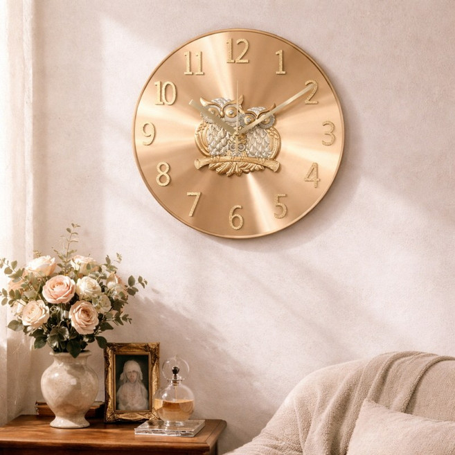 대박아트 무소음 300 골드황금 부엉이 벽시계, 골드