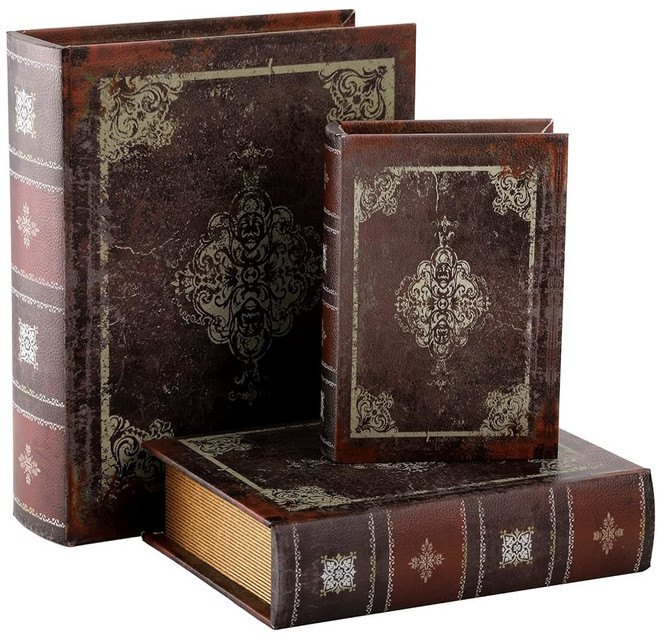 자기 커버가 있는 토스네일 3팩 장식 북 박스 나무 앤티크 책 빈티지 보관함 레트로 플로럴 패턴