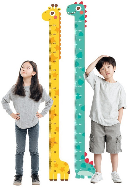 유아 아기 키재기 시트지 벽보 스티커 아이방 동물 기린 공룡 신장측정자 줄자, 노랑(기린)