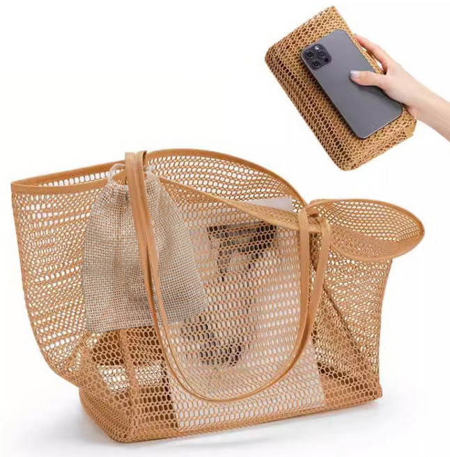 다세코 메쉬가방1개 + 메쉬파우치1개 물놀이가방 비치백 대형 물빠지는 목욕가방 수영 가방 여름 바캉스 여행 숄더백 네트백
