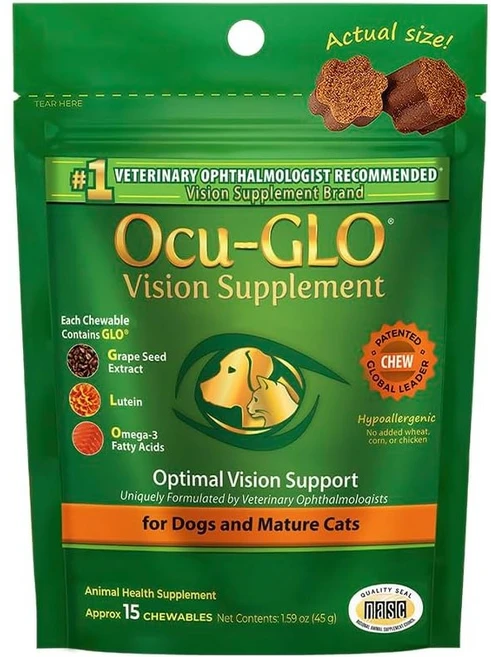미국 Animal Necessity 반려동물 눈건강 Ocu-GLO Vision Support Soft Chew Dog & Cat Supplement 15정, 45g, 1개 - 쿠팡