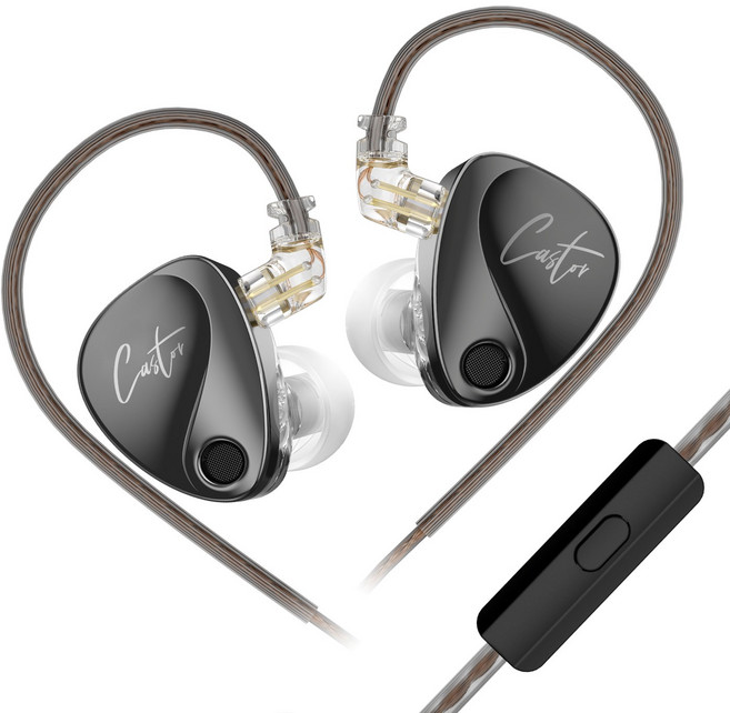 Keephifi KZ Castor HIFI 유선 인이어 이어폰 IEM 조절식 음악 이어폰, 마이크, 블랙