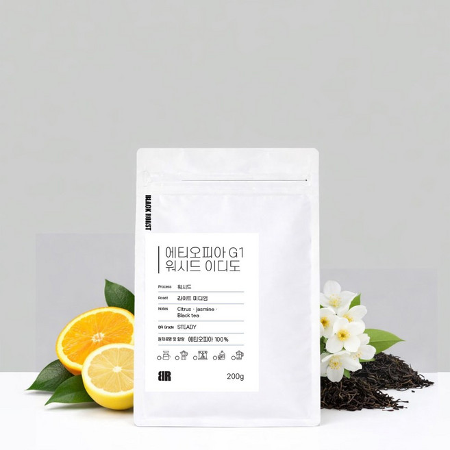 블랙로스트 에티오피아 예가체프 이디도 G1 워시드 원두커피 홀빈(분쇄안함), 1개, 200g