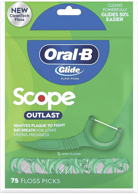 구강-B 글라이드 완전 치실 픽 스코프 아웃라스트 75-ct 이쑤시개
