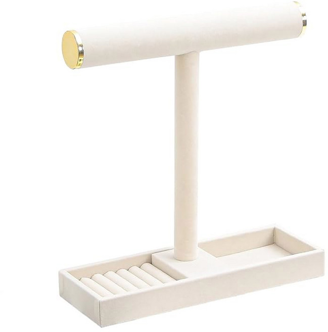 쿤지 목걸이 디스플레이 홀더 귀걸이 트레이와 금속 뚜껑이 있는 팔찌 정리대 여성 홈 데스크용 주얼리 스크런치 시계 트레이 랙(베이지), Beige