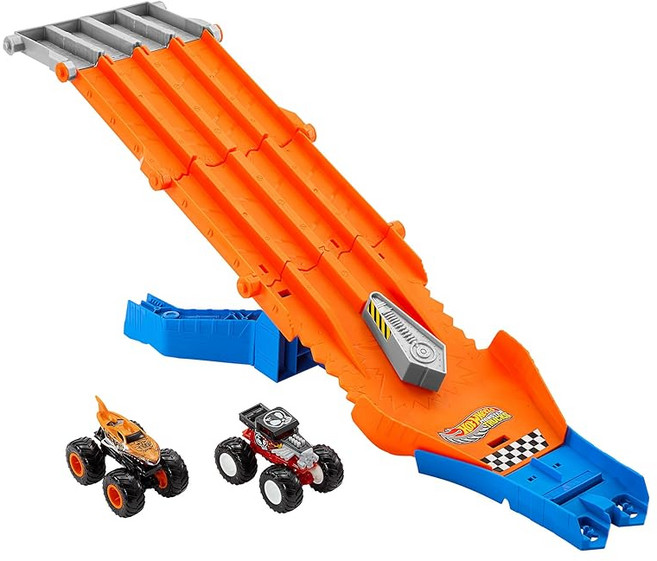 핫 휠 Hot Wheels 몬스터 트럭 퉁명스럽게! 서바이벌 레이스! 미니카 2대포함 탈것장난감 플레이 세트 4세부터 오렌지 JFR07, 1개, 상세페이지 참조