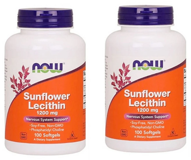 NOW Foods Sunflower Lecithin 나우푸드 선플라워 레시틴 1200mg 100소프트젤 2팩, 100정, 2개 - 쿠팡