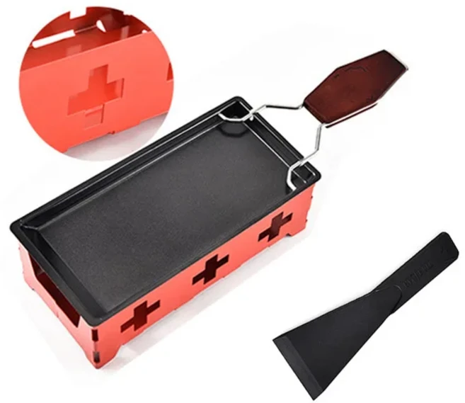 그릴 치즈 라클렛 세트 붙지 않는 미니 바베큐 보드 구운 오븐 철 스위스 멜터 팬 트레이, 01 빨간색