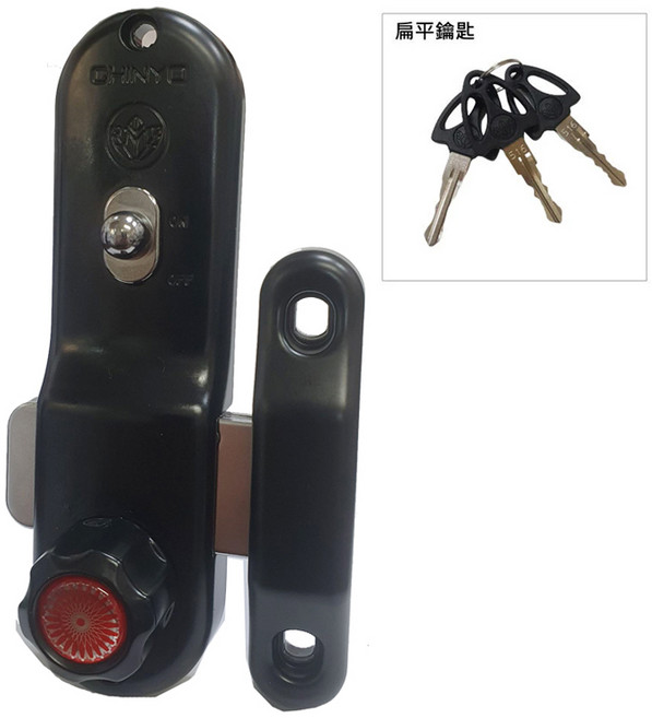 青葉牌黑色鋁門鎖 767 1000型高級鋁門鎖（扁平鎖 CT鑰匙）落地門鎖 門勾鎖 鎌錠鎖內門鎖, 1個, 扁平鑰匙3支/鎖芯長52mm