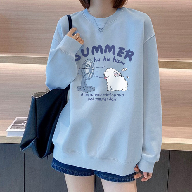 유니픽 여성 봄여름 루즈핏 긴팔 프린트 맨투맨 티셔츠zdy