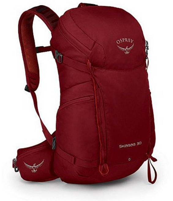 오스프리 SKARAB 30L 남성용 배낭 + 레인커버, 레드