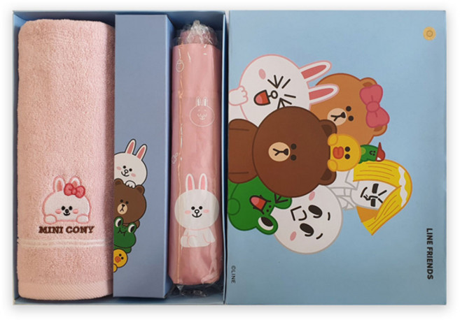 라인프렌즈 브라운 앤 코니 타올 우산 선물세트 행사선물 집들이선물 답례품 단체주문 5종 택1, 3_ 브라운 앤 코니 타올 우산 2종세트-핑크우산세트, 1개