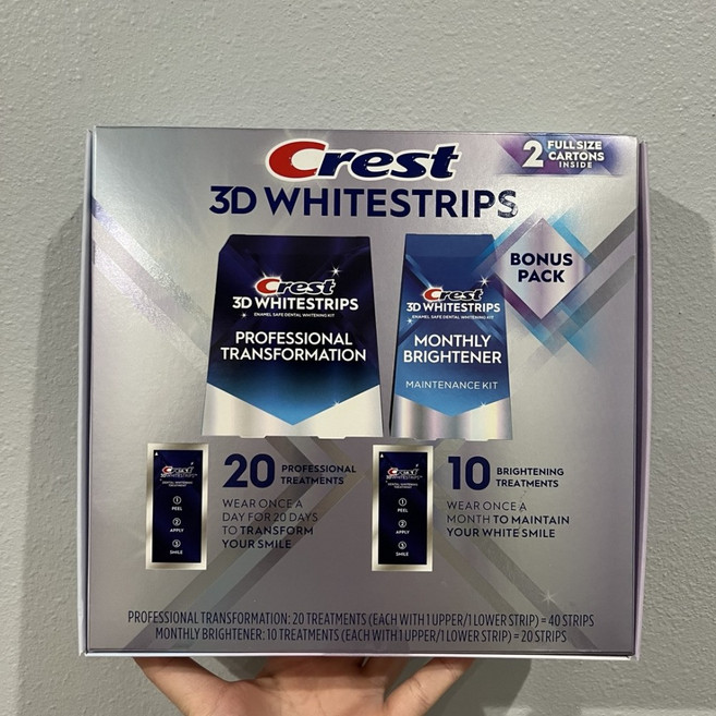 크레스트 3D 화이트스트립 Crest 3D Whitening strip 미국 정품 치아미백 스트랩 60매(40매 + 20매), 1개